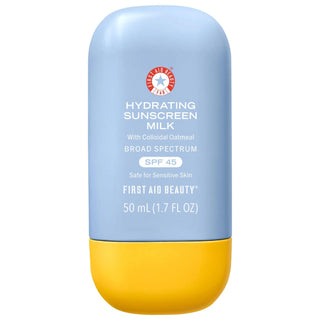 First Aid Beauty Hydrating Sunscreen Milk SPF 45: Broad Spectrum Protection, Colloidal Oatmeal, Lightweight, No White Cast, Daily Defense First Aid Beauty SPF 45 Sunscreen: Hydrating & No White Cast hydrating sunscreen, sunscreen SPF 45, colloidal oatmeal sunscreen, broad spectrum sunscreen, sunscreen for dry skin, vegan sunscreen, cruelty-free sunscreen, sunscreen no white cast, daily sunscreen, lightweight sunscreen, sunscreen, SPF 45, colloidal oatmeal, broad spectrum, dry skin, vegan, cruelty-free, no w