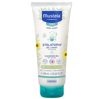 Mustela Stelatopia: Gentle Baby Cleansing Gel & Shampoo for Very Dry, Sensitive Skin - Natural, Vegan, & Hypoallergenic - 6.76 fl oz Mustela Stelatopia Baby Cleansing Gel - Dry & Sensitive Skin Mustela Stelatopia Cleansing Gel, baby cleansing gel, baby shampoo for dry skin, natural baby skincare, vegan baby wash, hypoallergenic baby wash, baby eczema wash, gentle baby cleanser, baby body wash for sensitive skin, dry skin baby bath products, baby wash, baby shampoo, dry skin, sensitive skin, eczema, natural 