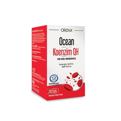 Orzax Ocean Koenzim QH 100 mg Ubiquinol Dietary Supplement for Antioxidant & Heart Health Support - 30 Softgel Capsules