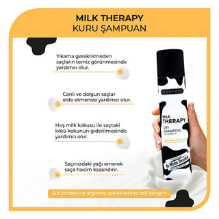 Morfose Milk Therapy Dry Shampoo - No-Rinse Hair Refreshment & Volume for All Hair Types Morfose Milk Therapy Dry Shampoo - Refresh Hair On-the-Go Dry Shampoo, Milk Therapy, No-rinse hair care, Hair volume enhancer, Amino Acid hair care, Morfose, Hair Refreshment, Convenient Hair Care, On-the-go Hair Care, All Hair Types, Hair Nourishment, Oil Absorption, Pleasant Scent, Hair Health, Busy Lifestyle Solutions, Quick Hair Refresh, Post-Workout Hair Care