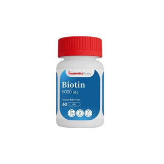 imuneks-farma-biotin-supplement-60-tablets, biotin-60-tablets-bottle-front-view İmuneks Farma Biotin - 5000µg | 60 Tablets Imuneks Farma Biotin Supplement 60 Tablets biotin, supplement, vitamins, health, nutrition, adult-supplements, skin-care, hair-care, nail-care, ai-generated