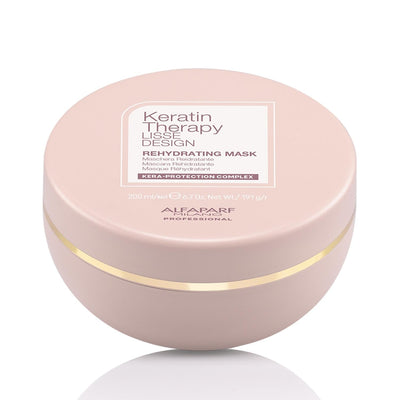 Alfaparf Keratin Therapy Lisse Design Rehydrating Hair Mask - 200ml, Moisturizing & Nourishing Treatment for Dry Damaged