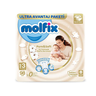 Molfix Pure & Soft: Gentle Protection Baby Diapers - 98 Count, Soft, Hypoallergenic, Chemical-Free for Sensitive Skin Molfix Pure & Soft Diapers: Gentle, Hypoallergenic Protection baby diapers, infant diapers, toddler diapers, sensitive skin diapers, hypoallergenic diapers, chemical free diapers, paraben free diapers, chlorine free diapers, soft baby diapers, Molfix diapers, diapers, baby, infant, toddler, sensitive skin, hypoallergenic, chemical free, paraben free, chlorine free, soft, Molfix, baby care, d