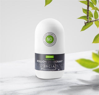incia natural roll-on deodorant for men, 50 ml bottle of incia natural deodorant, close up of incia deodorant roll-on INCIA Natural Roll-On Deodorant - Men's Formula | 50 ml INCIA Natural Roll-On Deodorant for Men - 50 ml natural-deodorant, roll-on-deodorant, mens-deodorant, incia-products, body-care, fragrance-free, sweat-control, eco-friendly, cruelty-free, ai-generated