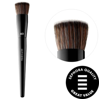 PRO Makeup Foundation Brush #60 - Vegan, Cruelty-Free, and Recyclable Packaging PRO Vegan Makeup Brush for Flawless Foundation makeup brush, foundation brush, vegan makeup brush, cruelty-free makeup, synthetic bristle brush, makeup, beauty, cosmetics, vegan, cruelty-free, eco-friendly, recyclable packaging, flat top brush, buildable coverage, liquid foundation brush