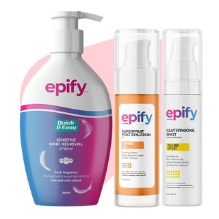 Epify Full Body Care Set, Hair Removal Cream, Superfruit Papaya Gel &amp; Glutathione Shot, 3-Step Body Routine