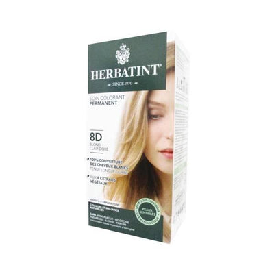 Herbatint 8D Blond Clair Dore: Light Golden Blonde Ammonia-Free Hair Dye with Aloe Vera & Plant Extracts - Permanent Col
