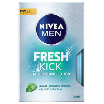 NIVEA Men Fresh Kick After Shave Lotion 100ml - Soothing Cactus Extract for Men, Dermatologically Tested, Refreshing Pos