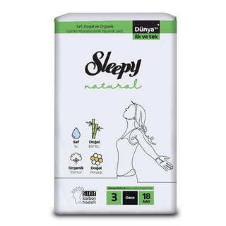 sleepy-natural-eco-night-sanitary-pads, packaging-of-sleepy-natural-night-pads, close-up-of-sleepy-natural-pad-material Sleepy Natural Eco Night Sanitary Pads - Super Comfort for Women & Teenagers | 18 Count Sleepy Natural Eco Night Pads - Super Comfort 18 Count sleepy-natural, sanitary-pads, eco-friendly, night-use, women's-health, organic-cotton, bamboo-pads, teen-products, biodegradable, ai-generated