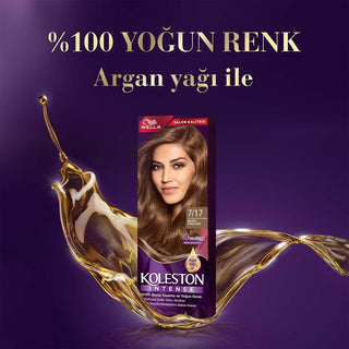 Wella Koleston Intense hair color 7-17 icy chocolate packaging, Application process of Wella Koleston hair dye, Contents of Wella Koleston Intense hair color kit Wella Koleston Intense Hair Color 7/17 Icy Chocolate - 100% Gray Coverage, Moisturizing Formula | 1.7 fl oz Wella Koleston Intense Hair Color 7/17 Icy Chocolate wella-koleston-intense, hair-color, permanent-dye, hair-care, gray-coverage, teenagers, adults, argan-oil, hair-care-products, ai-generated