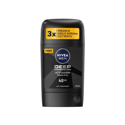 Nivea Men Deep Dimension: 48H Antiperspirant Deodorant Stick - Activated Carbon, Woody Scent, Alcohol-Free - Long Lastin
