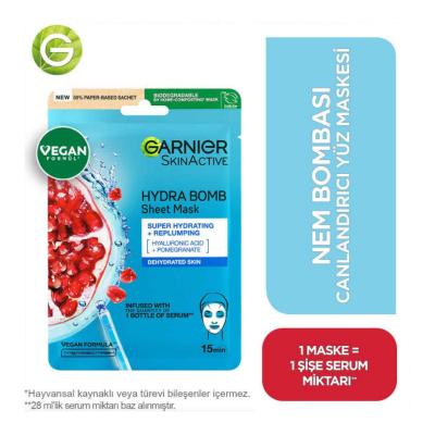 Garnier Hydrating Face Mask with Pomegranate Extract & Hyaluronic Acid - Intensive Moisturizing Sheet Mask for Normal to
