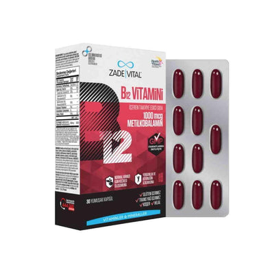 Zade Vital Vitamin B12 Supplement 1000 mcg Methylcobalamin 30 Capsules - Energy & Nerve Support for Adults
