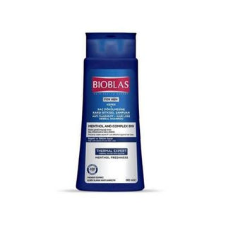 bioblas thermal expert men shampoo bottle, bioblas menthol and zinc formula for hair care Bioblas Thermal Expert Men Shampoo - Anti-Hair Loss & Dandruff | 360 ml Bioblas Thermal Expert Men Shampoo - 360 ml bioblas, men-shampoo, anti-hair-loss, dandruff-control, zinc, menthol, hair-care, scalp-treatment, refreshing-shampoo, ai-generated