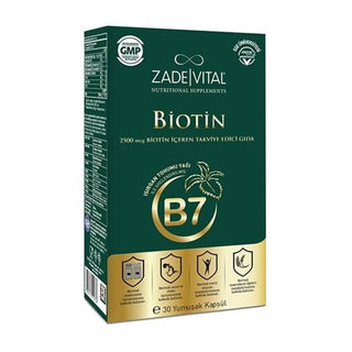 Zade Vital Biotin 2500 mcg Dietary Supplement - 30 Capsules for Overall Health and Wellness Zade Vital Biotin 2500 mcg - Dietary Supplement for Health Biotin Supplement, Dietary Supplement, 2500 mcg Biotin, Health and Wellness, Vitamins and Minerals, Biotin Deficiency, Skin Health, Hair Health, Nail Health, Adult Health Supplements