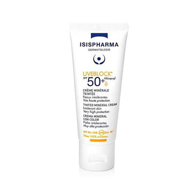 Isis Pharma Uveblock Mineral Tinted SPF 50 Sunscreen: Broad Spectrum UVA/UVB Protection for Sensitive Skin, Evens Skin T