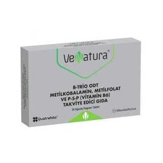 Venatura B-Trio: Advanced Vitamin B Complex - Methylcobalamin, Methylfolate, P-5-P for Enhanced Energy & Nerve Support - 30 Orally Disintegrating Tablets Venatura B-Trio: Vitamin B Complex for Energy & Nerves Vitamin B complex, Metilkobalamin, Methylcobalamin, Metilfolat, Methylfolate, P-5-P, Vitamin B6, Vitamin B12 supplement, Folate supplement, Vitamin B6 supplement, Oral disintegrating vitamin, B-Trio, Venatura, B vitamins, energy support, nerve function, overall health, bioavailable, ODT, sublingual vit