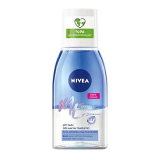NIVEA Make Up Expert Dual Phase Eye Makeup Remover for Sensitive Eyes & Contact Lens Wearers - 4.23 fl oz NIVEA Dual Phase Eye Makeup Remover - Gentle & Effective makeup remover, eye makeup remover, dual-phase makeup remover, sensitive skin friendly, contact lens safe, silicone-free, microplastic-free, NIVEA Make Up Expert, gentle makeup removal, waterproof mascara remover, biotin, Vitamin B7, blue St. John's Wort, beauty, cosmetics, skincare, eye care