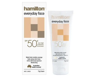 Hamilton Sunscreen Face Cream SPF50+ - Matte Finish, Non-Comedogenic, Moisturizing with Aloe Vera & Vitamin E