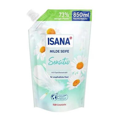 Isana Liquid Hand Soap Refill Sensitive: Gentle Chamomile Cleanser for Sensitive Skin, Vegan & Dermatologically Tested -
