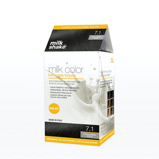 milk_shake Milk Color Eko Permanent Hair Dye Set - Long-Lasting Nourishing Hair Color with Milk Proteins, Sunflower Oil & Honey milk_shake Long-Lasting Nourishing Hair Dye - 7.1 Kumral Kullu hair dye, permanent hair color, nourishing hair dye, milk shake hair color, long-lasting hair color, hair coloring kit, at-home hair dye, hair care, beauty products, cosmetics