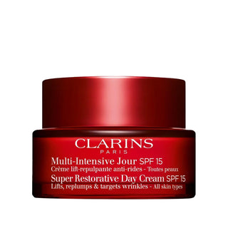 Clarins Super Restorative Day Cream SPF 15: Anti-Aging, Wrinkle Repair & Sun Protection - 50ml Clarins Day Cream SPF 15: Anti-Aging Wrinkle Repair Clarins Super Restorative Day Cream, SPF 15 day cream, Anti-aging day cream, Wrinkle repair cream, Sun protection face cream, Clarins skincare, Moisturizing day cream, facial cream, anti-aging, wrinkle reduction, sun protection, hydration, skincare, beauty, women's skincare, daily moisturizer, SPF, fine lines, skin tone, skin elasticity, women experiencing age-re
