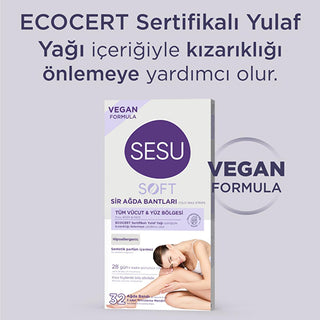sesu soft wax strips packaging, sesu soft wax strips in action, sesu soft wax strips with cleansing wipes Sesu Soft Wax Strips - Easy to Use | 32 Strips Sesu Soft Wax Strips - Easy to Use | 32 Strips wax-strips, hair-removal, beauty-care, skincare, easy-to-use, ecocert, dermatologically-tested, ultimate-smoothness, women, ai-generated
