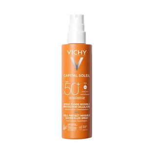 vichy sunscreen spray spf50+ 200ml bottle, vichy invisible sunscreen in use on beach Vichy Sunscreen Spray SPF50+ - Invisible Finish | 6.76 fl oz Vichy Sunscreen Spray SPF50+ - Invisible Finish | 6.76 fl oz sunscreen, vichy, spf50, beach, outdoor, invisible, ai-generated, water-resistant, skincare, sun-protection