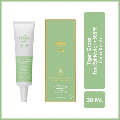 Mia Klinika Cica Cream SPF 50+ - Tiger Grass Tone Evening Cream for Sensitive Skin, Natural Coverage & Daily Sun Protect