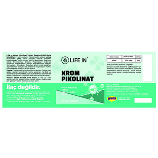 Life In Krom Pikolinat Chromium Picolinate Supplement for Macro Nutrient Metabolism - 60 Tablets Life In Krom Pikolinat - Chromium Picolinate Supplement Chromium Picolinate supplement, Dietary supplement for macro nutrient metabolism, Krom Pikolinat 60 Tablet, Life In Krom Pikolinat, Nutritional supplement for adults and children over 11, dietary supplement, nutritional supplement, health supplement, chromium picolinate, macro nutrient metabolism, family supplementation, health and wellness