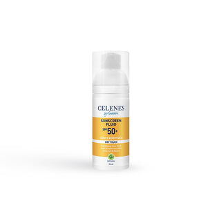 Celenes SPF 50+ Mineral Sunscreen Fluid - Dry Touch, Water-Resistant, Organic Sun Filters for Sensitive Skin Celenes SPF 50+ Mineral Sunscreen Fluid - Dry Touch & Water-Resistant SPF 50+ sunscreen, mineral sunscreen, organic sunscreen, dry touch sunscreen, water-resistant sunscreen, sensitive skin care, sun protection, skincare, cosmetics, Celenes, herbal sunscreen, non-greasy sunscreen, matte finish sunscreen