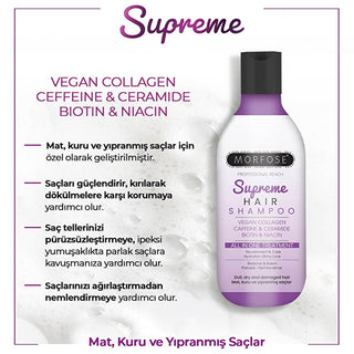 Morfose Supreme Hair Shampoo - Nourishing Formula for Dry, Damaged Hair - Biotin & Vegan Collagen - Strengthens, Moisturizes & Adds Shine (10.14 fl oz) Morfose Shampoo: Repair Dry, Damaged Hair - Biotin & Vegan Collagen hair shampoo, dry hair shampoo, damaged hair shampoo, vegan collagen shampoo, biotin shampoo, hair strengthening shampoo, hair breakage treatment, hair moisturizing shampoo, shampoo for shiny hair, nourishing hair shampoo, dry hair, damaged hair, vegan collagen, biotin, hair strengthening, b