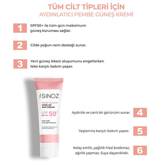 Sinoz SPF50+ Pink Touch Facial Sunscreen: Tone Up & Protect with High Protection, Calamine & PA++++ for Radiant Skin (1.69 fl oz) Sinoz SPF50+ Pink Sunscreen: Tone Up & High Protection SPF 50 sunscreen, pink tone up sunscreen, sunscreen for face, high protection sunscreen, sunscreen with calamine, tone correcting sunscreen, brightening sunscreen, Sinoz sunscreen, sunscreen for all skin types, facial sunscreen, sun protection, UVA/UVB protection, radiant skin, even skin tone, calamine, panthenol, shea butter
