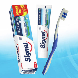 Signal Triple Protection Toothpaste with Fluoride - Natural Whitening, Mint Flavor - 4.06 fl oz Signal Triple Protection Toothpaste - Fluoride & Natural Whitening Signal Toothpaste, Triple Protection Toothpaste, Toothpaste with Fluoride, Natural Whitening Toothpaste, Mint Flavor Toothpaste, Oral Hygiene Products, Daily Oral Care, Tooth Decay Prevention, Bad Breath Prevention, Whitening Toothpaste, Fresh Breath, Confidence Boosting Oral Care