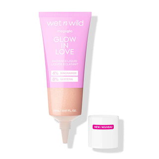 Wet n Wild MegaGlo Glow in Love Radiance Liquid Highlighter - Niacinamide, Buildable Coverage, Radiant Glow Wet n Wild MegaGlo Liquid Highlighter - Radiant Glow, Niacinamide liquid highlighter, wet n wild MegaGlo, glow in love radiance, niacinamide highlighter, buildable highlighter, skincare-infused makeup, radiant glow, natural glow, makeup with skincare benefits, beauty essentials, glow up, Wet n Wild cosmetics