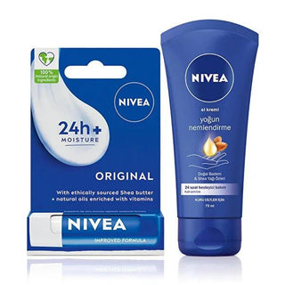 Nivea Lip Care and Hand Cream Set - 24hr Moisturizing for Dry Lips & Hands Nivea 24hr Lip & Hand Care Set - Moisturizing & Natural Nivea Lip Care, Nivea Hand Cream, Moisturizing Lip Balm, Intensive Hand Moisturizer, Natural Lip Care, Shea Butter Hand Cream, Dry Skin Relief, Long-lasting Hydration, Lip Care Set, Hand Cream Set, Skincare Gift Set, Natural Skincare, Hydrating Lip Balm, Nourishing Hand Cream
