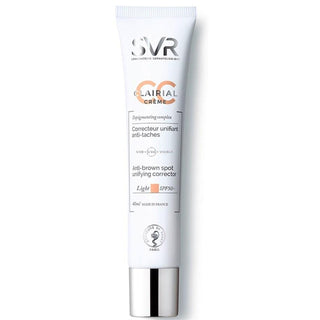 SVR Clairial SPF 50 CC Cream - Light Tone: Sunscreen, Evens Skin Tone, Reduces Blemishes & Protects from Sun Damage SVR Clairial SPF 50 CC Cream: Sunscreen, Evens Skin Tone SPF 50 CC cream, sunscreen with SPF 50, skin tone evening cream, blemish reducing sunscreen, facial sunscreen for adults, Lumiwhite skin brightening, high protection sunscreen, CC cream for hyperpigmentation, sunscreen, CC cream, Lumiwhite, Titanium Dioxide, Silica, Diacetyl Boldine, sun protection, blemish reduction, hyperpigmentation t