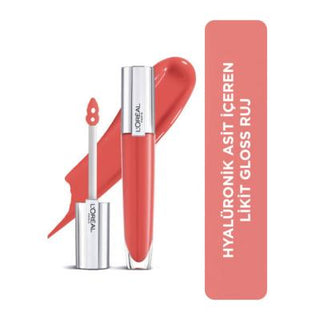 Loreal Paris Brilliant Signature Plump Lip Gloss - 410 Inflate: Hyaluronic Acid & Collagen for Fuller, Moisturized, Non-Sticky Lips Loreal Lip Gloss Plump: Hyaluronic Acid for Fuller Lips lip gloss, plumping lip gloss, hyaluronic acid lip gloss, collagen lip gloss, non-sticky lip gloss, Loreal lip gloss, Loreal 410 Inflate, liquid lip gloss, lip care, moisturizing lip gloss, fuller lips, lip enhancer, lip plumper, shiny lips, cosmetic, makeup, beauty product, women's beauty, lightweight lip gloss, comfortab