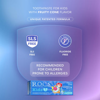 Rocs Kids Children's Toothpaste, Fluoride-Free, SLS-Free, Fruit-Flavored Toothpaste for Kids Aged 3-7 Years