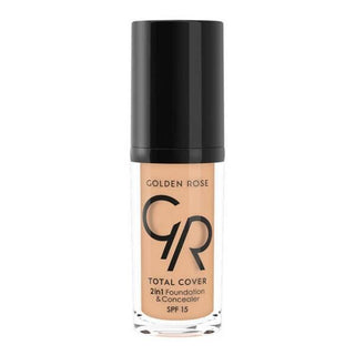 golden rose total cover foundation bottle, two in one foundation and concealer Golden Rose Total Cover 12 Light Beige 2 in 1 Foundation | 30ml Golden Rose Total Cover Foundation - Light Beige | 30ml golden-rose, foundation, concealer, makeup, light-beige, spf15, high-coverage, vitamin-e, ai-generated, beauty