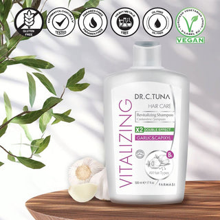 Dr. C. Tuna Revitalizing Shampoo Double Effect Garlic & Capixyl 17 oz. / 500 ml.