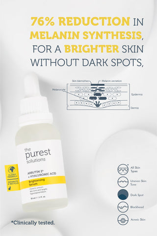 The Purest Solutions Brightening Serum 30ml - Arbutin 2% + Hyaluronic Acid for Even Skin Tone & Radiant Complexion