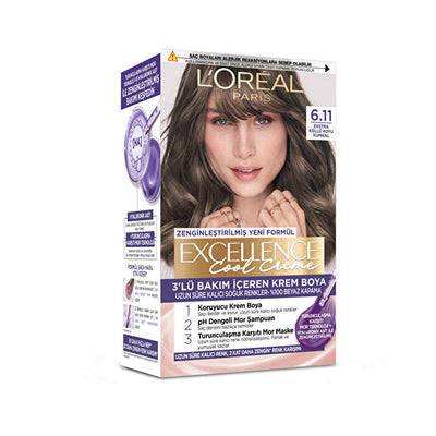 L'Oreal Paris Excellence Cool Creme Hair Color 6.11 - Extra Ash Dark Blond | 100% Grey Coverage