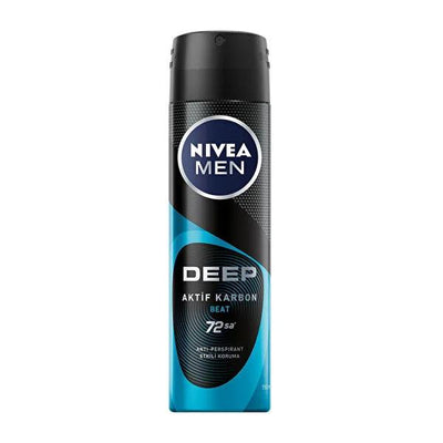 Nivea Men Deep Beat Anti-Perspirant Deodorant Spray for Men - Long Lasting Protection, Activated Carbon, 72 Hours Sweat 