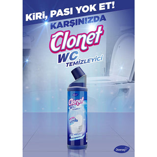 Diversey Clonet Toilet Cleaner - Effective & Powerful 25.36 fl oz Jel Toilet Bowl Cleaner with Hydrochloric Acid Diversey Clonet Toilet Cleaner - Powerful & Effective Toilet Cleaner, Clonet Klozet Temizleyici, Effective toilet cleaning, Hydrochloric acid toilet cleaner, Jel toilet cleaner, Bathroom cleaning, Household cleaning, Commercial cleaning, Professional cleaning products, Powerful cleaning gel, Blue toilet cleaner, Ready-to-use cleaner, Lime scale remover, Stain remover, Bathroom hygiene, Cleaning p