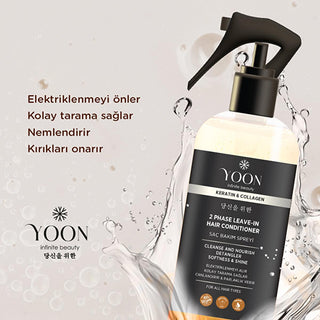 Yoon Vegan Hair Care Spray with Keratin & Collagen - Anti-Static, Easy Combing - 8.45 fl oz Yoon Vegan Hair Spray - Keratin & Collagen for Smooth Hair Vegan hair care spray, Keratin hair spray, Collagen hair care, Anti-static hair spray, Easy combing hair spray, Hair care products, Vegan hair products, Cruelty-free hair care, K-beauty hair care, Hair nourishment, Tangle-free hair, Frizz control, Healthy hair growth, Sustainable hair care
