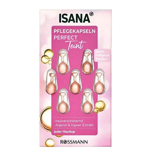 Isana Face Serum Perfect Teint - 7 Capsules, Argan Oil & Ginger Extract for All Skin Types Isana Face Serum - Argan Oil & Ginger for All Skin Types face serum, skin care, argan oil, ginger extract, squalene, Vitamin E, anti-aging, skincare for all skin types, natural skincare, cosmetic capsules, skincare routine, moisturizing serum, anti-aging skincare, skincare products