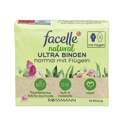 Facelle Natural Ultra Feminine Hygiene Pads with Wings: Breathable, Vegan, & Dermatologically Tested for Sensitive Skin 
