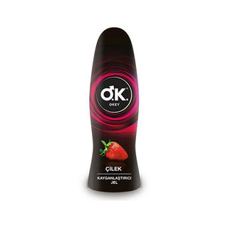 okey strawberry lubricant gel bottle, strawberry flavored lubricant gel, packaging of okey lubricant gel Okey Strawberry Lubricant Gel - 50ml Okey Strawberry Lubricant Gel - 50ml strawberry-lubricant, water-based-lubricant, okey-gel, personal-care, intimate-care, adults, fruity-lubricant, smooth-gel, adult-products, ai-generated
