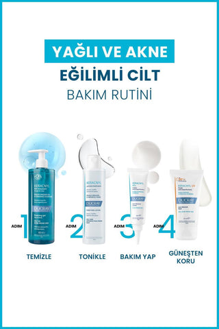 Ducray Keracnyl Cleansing Gel for Acne-Prone Skin - Gentle, Non-Drying, Myrtacine Enriched - 13.53 fl oz